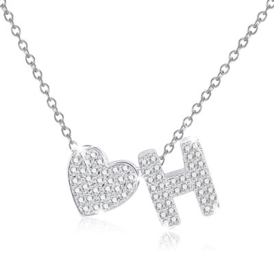 DORANA 18K White Gold Plated Love Heart Initial Necklaces for Women Girls S925 Sterling Silver CZ Letter H Pendant Necklace Birthday Xmas Christmas Jewelry Gifts Ideas Stocking Stuffers for Teen Kids