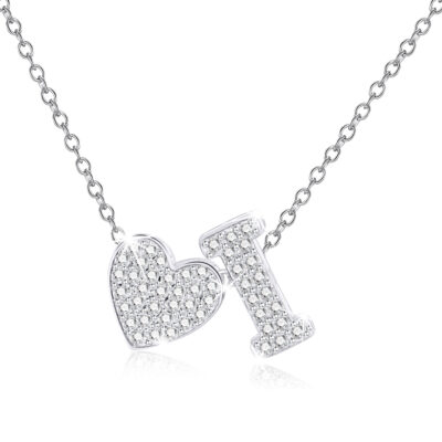DORANA 18K White Gold Plated Love Heart Initial Necklaces for Women Girls S925 Sterling Silver CZ Letter I Pendant Necklace Birthday Xmas Christmas Jewelry Gifts Ideas Stocking Stuffers for Teen Kids