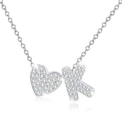 DORANA 18K White Gold Plated Love Heart Initial Necklaces for Women Girls S925 Sterling Silver CZ Letter K Pendant Necklace Birthday Xmas Christmas Jewelry Gifts Ideas Stocking Stuffers for Teen Kids