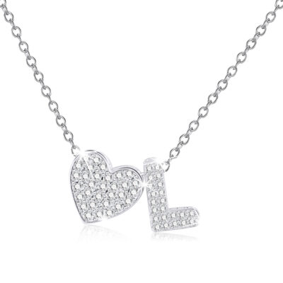 DORANA 18K White Gold Plated Love Heart Initial Necklaces for Women Girls S925 Sterling Silver CZ Letter L Pendant Necklace Birthday Xmas Christmas Jewelry Gifts Ideas Stocking Stuffers for Teen Kids