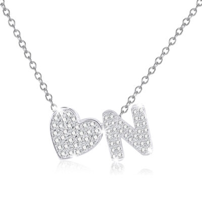DORANA 18K White Gold Plated Love Heart Initial Necklaces for Women Girls S925 Sterling Silver CZ Letter N Pendant Necklace Birthday Xmas Christmas Jewelry Gifts Ideas Stocking Stuffers for Teen Kids