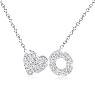DORANA 18K White Gold Plated Love Heart Initial Necklaces for Women Girls S925 Sterling Silver CZ Letter O Pendant Necklace Birthday Xmas Christmas Jewelry Gifts Ideas Stocking Stuffers for Teen Kids