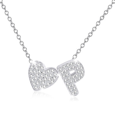 DORANA 18K White Gold Plated Love Heart Initial Necklaces for Women Girls S925 Sterling Silver CZ Letter P Pendant Necklace Birthday Xmas Christmas Jewelry Gifts Ideas Stocking Stuffers for Teen Kids