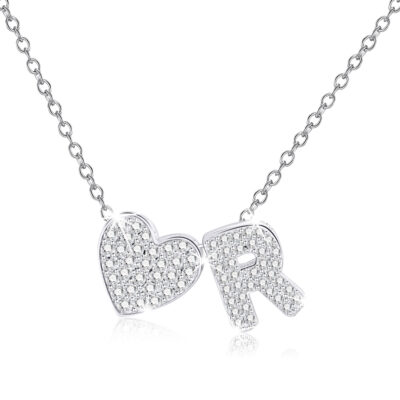 DORANA 18K White Gold Plated Love Heart Initial Necklaces for Women Girls S925 Sterling Silver CZ Letter R Pendant Necklace Birthday Xmas Christmas Jewelry Gifts Ideas Stocking Stuffers for Teen Kids