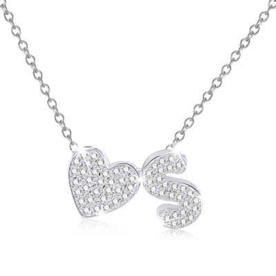DORANA 18K White Gold Plated Love Heart Initial Necklaces for Women Girls S925 Sterling Silver CZ Letter S Pendant Necklace Birthday Xmas Christmas Jewelry Gifts Ideas Stocking Stuffers for Teen Kids