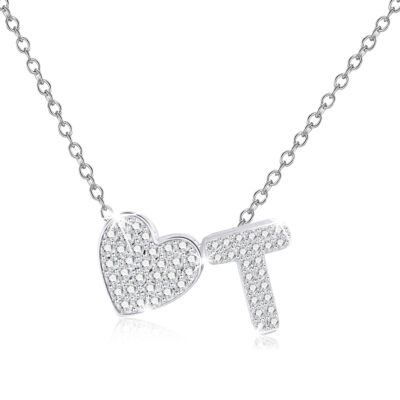 DORANA 18K White Gold Plated Love Heart Initial Necklaces for Women Girls S925 Sterling Silver CZ Letter T Pendant Necklace Birthday Xmas Christmas Jewelry Gifts Ideas Stocking Stuffers for Teen Kids
