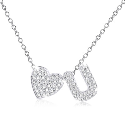 DORANA 18K White Gold Plated Love Heart Initial Necklaces for Women Girls S925 Sterling Silver CZ Letter U Pendant Necklace Birthday Xmas Christmas Jewelry Gifts Ideas Stocking Stuffers for Teen Kids