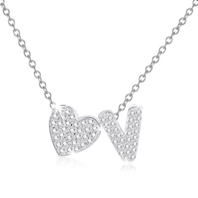 DORANA 18K White Gold Plated Love Heart Initial Necklaces for Women Girls S925 Sterling Silver CZ Letter V Pendant Necklace Birthday Xmas Christmas Jewelry Gifts Ideas Stocking Stuffers for Teen Kids