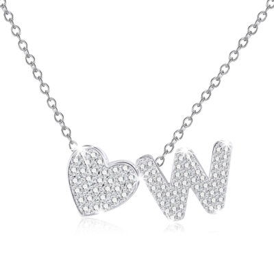 DORANA 18K White Gold Plated Love Heart Initial Necklaces for Women Girls S925 Sterling Silver CZ Letter W Pendant Necklace Birthday Xmas Christmas Jewelry Gifts Ideas Stocking Stuffers for Teen Kids