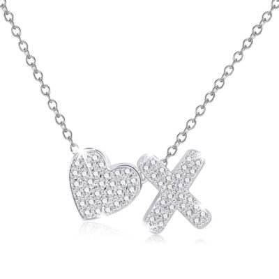 DORANA 18K White Gold Plated Love Heart Initial Necklaces for Women Girls S925 Sterling Silver CZ Letter X Pendant Necklace Birthday Xmas Christmas Jewelry Gifts Ideas Stocking Stuffers for Teen Kids