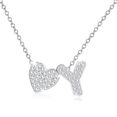 DORANA 18K White Gold Plated Love Heart Initial Necklaces for Women Girls S925 Sterling Silver CZ Letter Y Pendant Necklace Birthday Xmas Christmas Jewelry Gifts Ideas Stocking Stuffers for Teen Kids