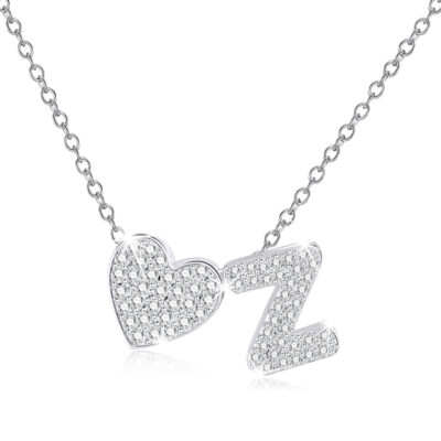 DORANA 18K White Gold Plated Love Heart Initial Necklaces for Women Girls S925 Sterling Silver CZ Letter Z Pendant Necklace Birthday Xmas Christmas Jewelry Gifts Ideas Stocking Stuffers for Teen Kids
