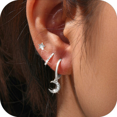 DORANA 3 Pairs 18K White Gold Plated Halo Stud Earrings for Women CZ Hypoallergenic Post S925 Sterling Silver Hoop Earring Set Birthday Christmas Jewelry Gifts Teen Mom Bride Stocking Stuffers Ideas