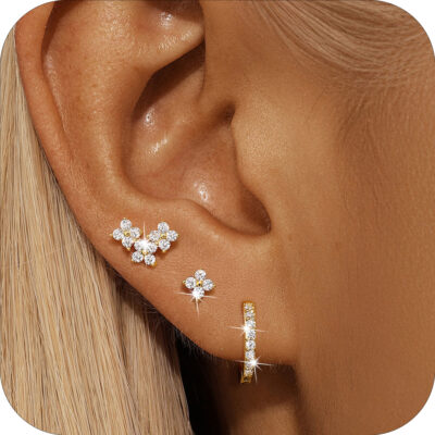 DORANA 3 Pairs 18K Gold Plated Hoop Earrings for Women CZ Hypoallergenic Post S925 Sterling Silver Earring Set Stud Earrings Birthday Christmas Jewelry Gifts Teen Stocking Stuffers